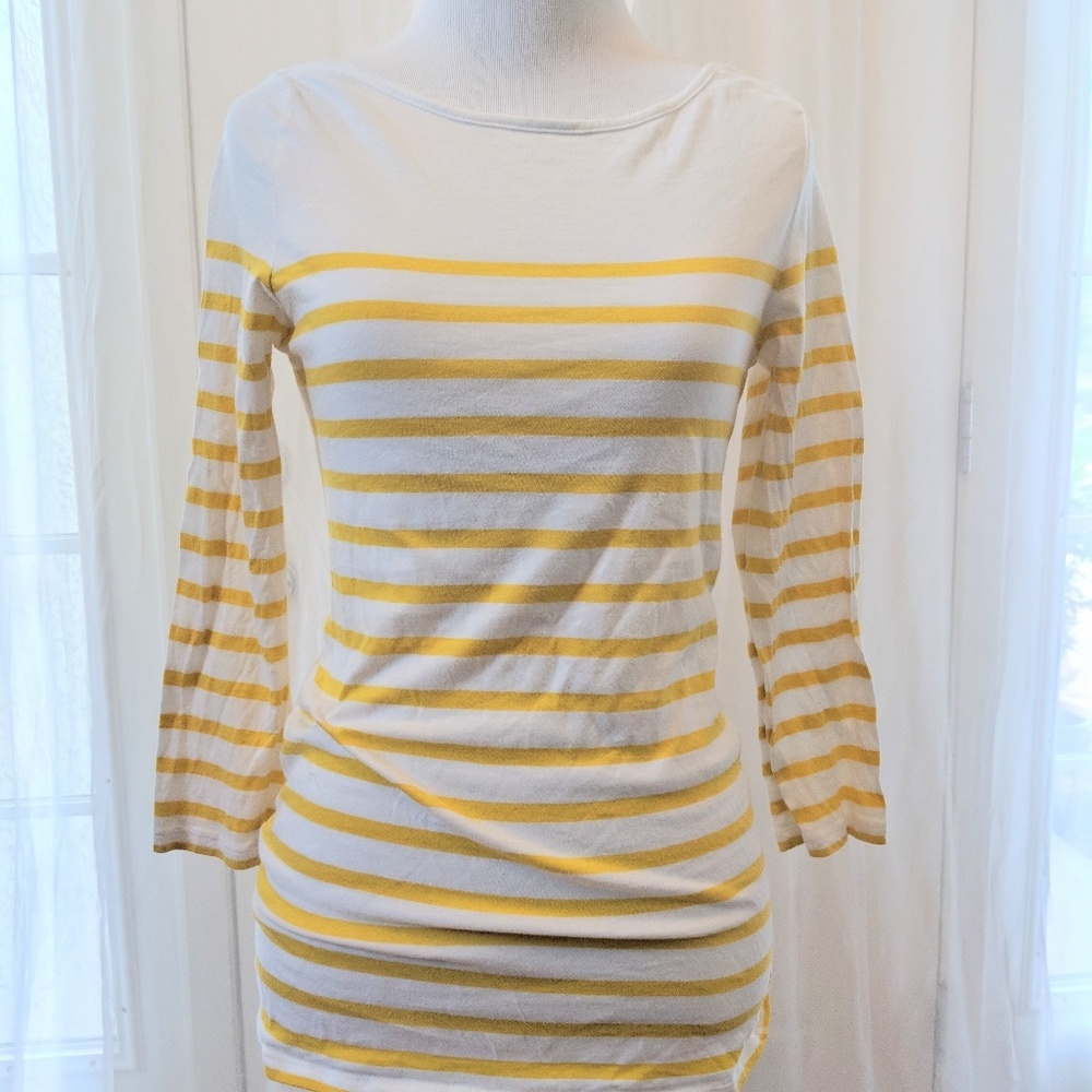 Old Navy yellow white stripe boat neck t-shirt XS